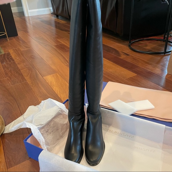 NIB Stuart Weitzman 5050 block black leather knee high boots - Picture 7 of 13